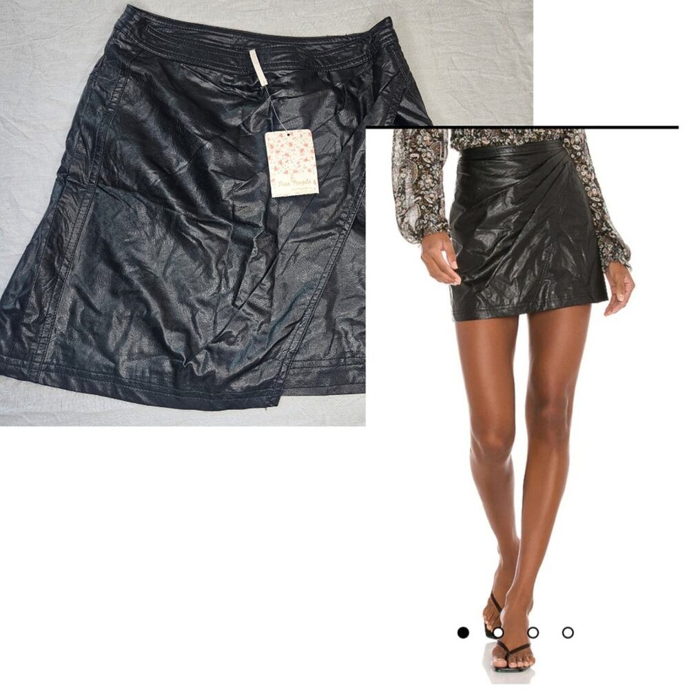 Free people black fake out faux wrap skirt mini skirt size 0 street wear 80s 90s